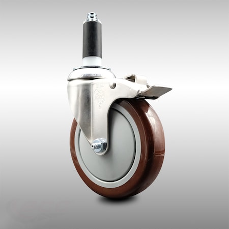 Service Caster 5 Inch 316SS Maroon Poly Swivel 1 Inch Expanding Stem Caster Lock Brake SCC SCC-SS316TTLEX20S514-PPUB-MRN-1